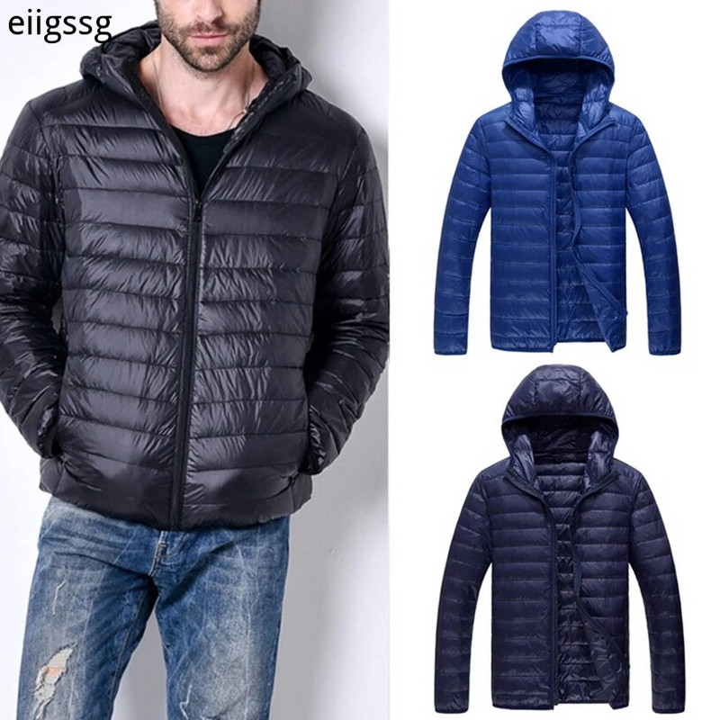 Νέο ζεστό ανδρικό ανοιχτό τζάκετ ανδρικό παλτό με κουκούλα Κοντό ελαφρύ νεανικό λεπτή εφαρμογή Μπουφάν με επένδυση Μαύρο