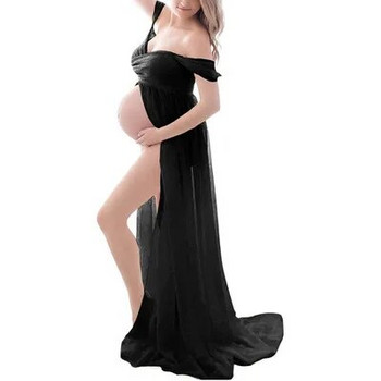 Бяло шифонено боди рокля за реквизит за снимки на бременни Сладко сърце Еластични рокли за бременни за облекло за фотосесия