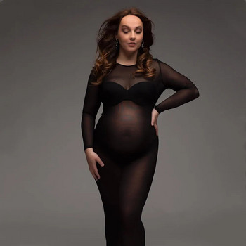 Високоеластична мрежеста секси прозрачна черна рокля с дълъг ръкав за нощен клуб, обтягаща рокля за бременни, фотографски реквизит, рокли