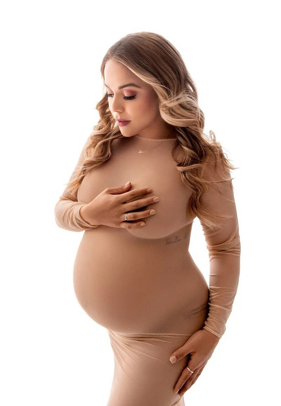 Φόρεμα Φόρεμα Νυχτερινής διασκέδασης Bodycon Φόρεμα σέξι με ψηλό ελαστικό διχτυωτό μαύρο διάφανο μαύρο μακρυμάνικο Φόρεμα στηρίγματα για φωτογραφία εγκυμοσύνης