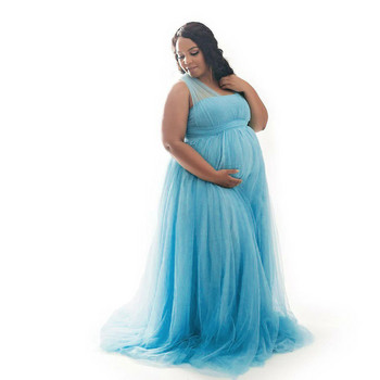 Φορέματα εγκυμοσύνης από τούλι αμάνικα έγκυες μάξι τούλι φόρεμα σέξι φόρεμα εγκυμοσύνης Bohemia με ένα λαιμό για φωτογράφηση