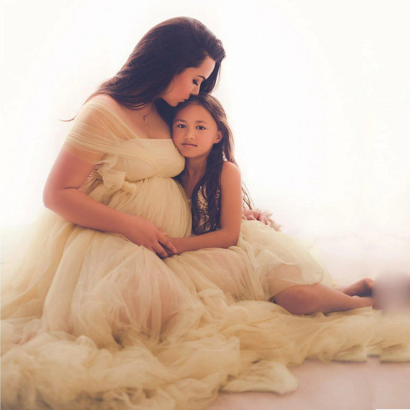 Tiulio suknelės nėščioms moterims be rankovių Maxi tiulio suknelė Seksuali vieno kaklo Bohemia nėštumo suknelė fotosesijai