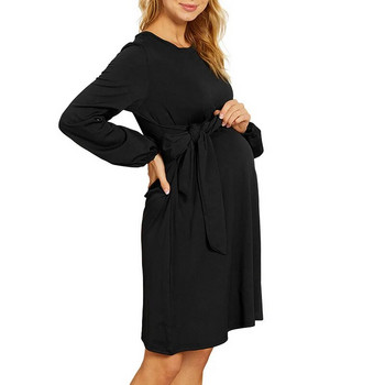 Жени Бременност Черна сива рокля за бременни Ежедневни дрехи за кърмене Ropa De Maternidad Плюс размер S-XL