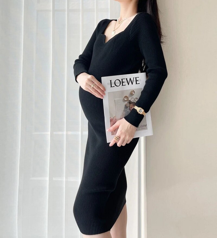 Sügisene seksikas kuum kootud rasedate pliiatskleit V-kaelaga võluv õhukesed riided rasedatele šikk rasedusaeg