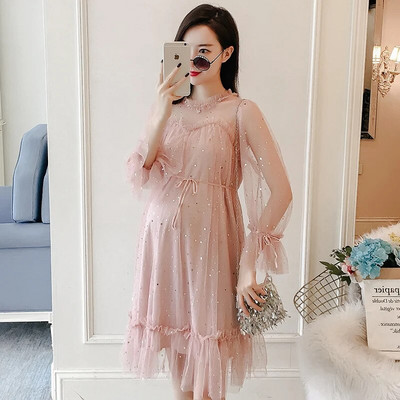 Hot Sale Μαύρο Γυναικείο Φόρεμα εγκυμοσύνης Πλισέ φόρεμα ώμου με κοντό μανίκι Φωτογραφία Φόρεμα νοσηλείας