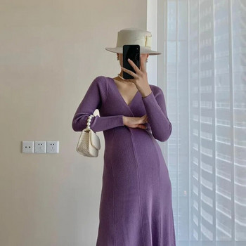 Πλεκτό φόρεμα εγκυμοσύνης ελαστικότητα Φθινοπωρινά ρούχα εγκυμοσύνης μακρυμάνικο φόρεμα εγκυμοσύνης Φωτογραφία φωτογραφίας Φόρεμα εγκυμοσύνης