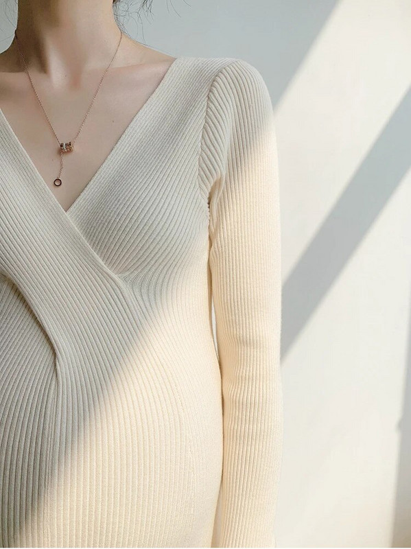 Πλεκτό φόρεμα εγκυμοσύνης ελαστικότητα Φθινοπωρινά ρούχα εγκυμοσύνης μακρυμάνικο φόρεμα εγκυμοσύνης Φωτογραφία φωτογραφίας Φόρεμα εγκυμοσύνης