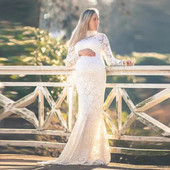 Raseduskleit Rasedate fotograafia rekvisiidid Valge pits Seksikas Maxi Kleit Elegantne Raseduse Fotosessioon Naiste Raseduse Pitskleit
