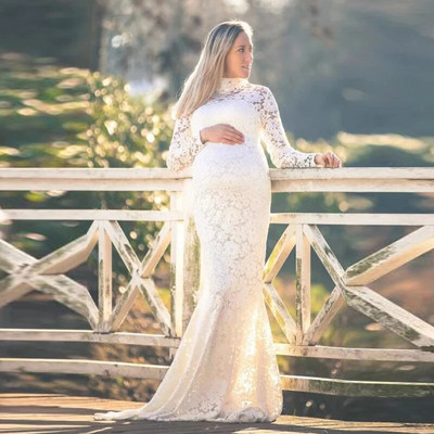 Raseduskleit Rasedate fotograafia rekvisiidid Valge pits Seksikas Maxi Kleit Elegantne Raseduse Fotosessioon Naiste Raseduse Pitskleit