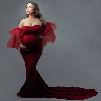 Разтеглива фотография за бременни, дълга рокля без ръкави русалка, кльощава рокля за фотосесия на бременни жени Макси рокля
