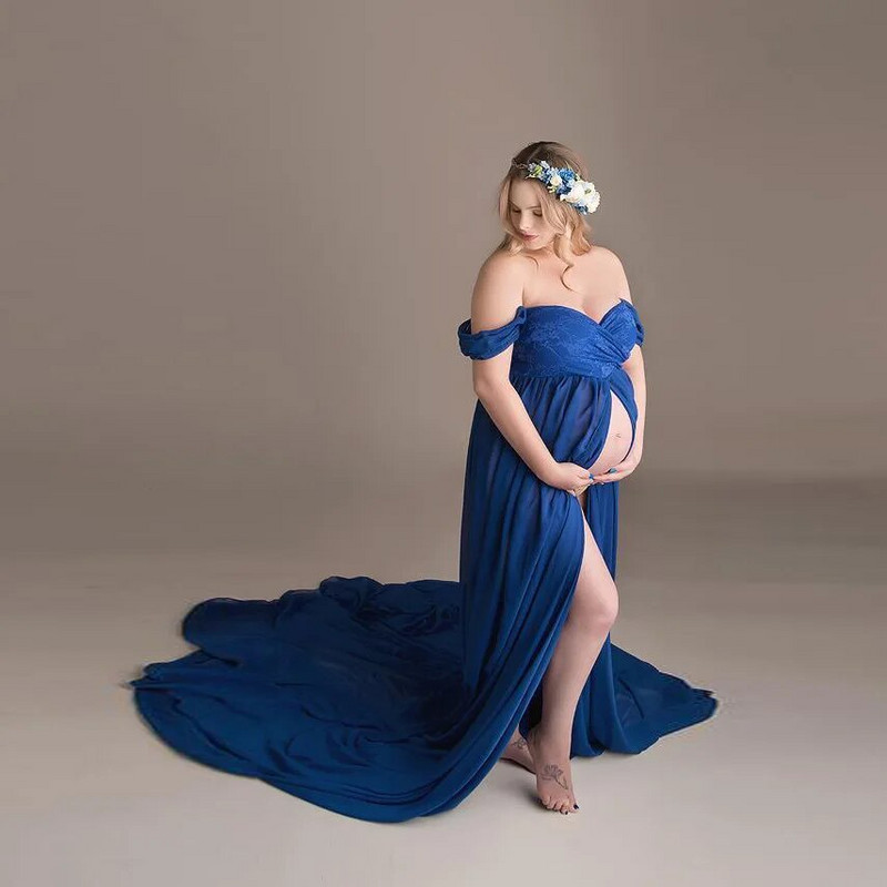 Seksualios nėščiųjų suknelės fotosesijai Šifoninė nėštumo suknelė Fotografija Prop Maxi suknelės nėščioms moterims Drabužiai