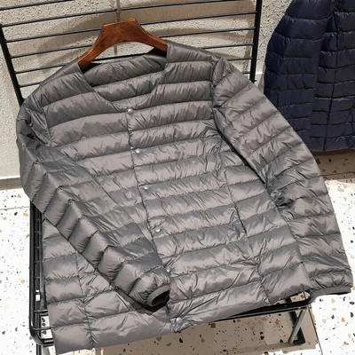 Vīriešu siltā dūnu jaka ar oderi 2023. gada jauna rudens un ziemas 90% balto pīļu dūnu viegla salokāma jaka vīriešiem no O veida līdz V veida kakla izgriezumam