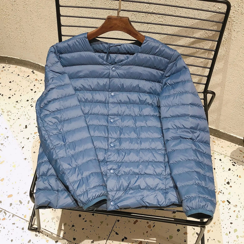 Vīriešu siltā dūnu jaka ar oderi 2023. gada jauna rudens un ziemas 90% balto pīļu dūnu viegla salokāma jaka vīriešiem no O veida līdz V veida kakla izgriezumam