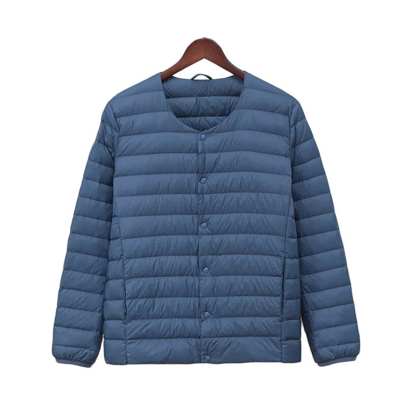 O-kaelusega muutuva V-kaelusega meeste vooderdusega sulejope 2022, uus kevadine meeste kerge pakendatav pufferjope, mis hoiab soojas vabaaja mantlid