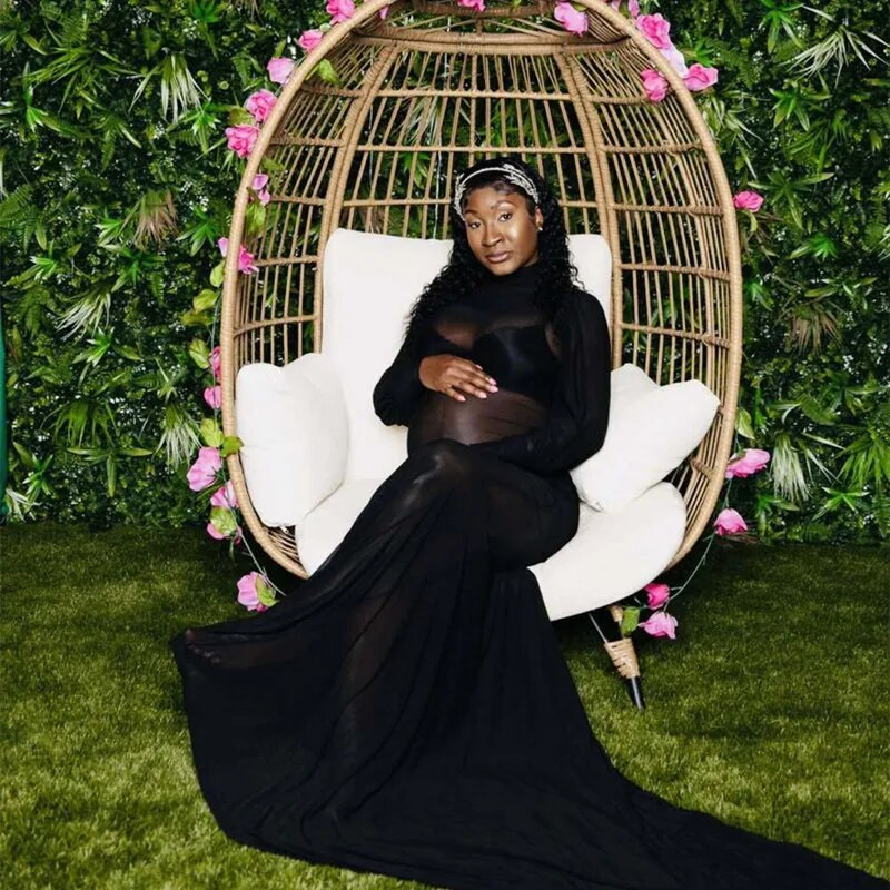 Μακρυμάνικο φόρεμα με φανάρι με σέξι See Through Φόρεμα εγκυμοσύνης για φωτογραφία (Δεν περιλαμβάνονται τα εσώρουχα)