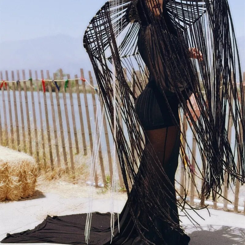 Μακρυμάνικο φόρεμα με φανάρι με σέξι See Through Φόρεμα εγκυμοσύνης για φωτογραφία (Δεν περιλαμβάνονται τα εσώρουχα)