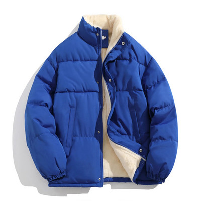 Ανδρικό γιακά με φερμουάρ, μονόχρωμο, χειμερινό, μονόχρωμο, γιακά με φερμουάρ, χοντρό, ζεστό βαμβακερό τζάκετ χωρίς κουκούλα, χοντρό ανδρικό μπουφάν