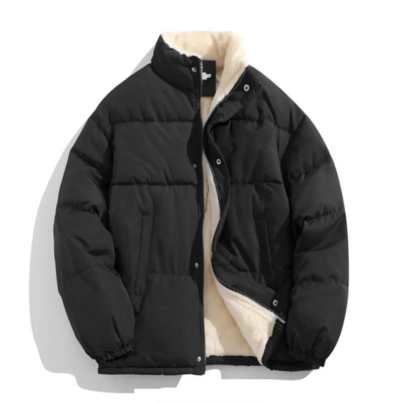 Ανδρικό γιακά με φερμουάρ, μονόχρωμο, χειμερινό, μονόχρωμο, γιακά με φερμουάρ, χοντρό, ζεστό βαμβακερό τζάκετ χωρίς κουκούλα, χοντρό ανδρικό μπουφάν