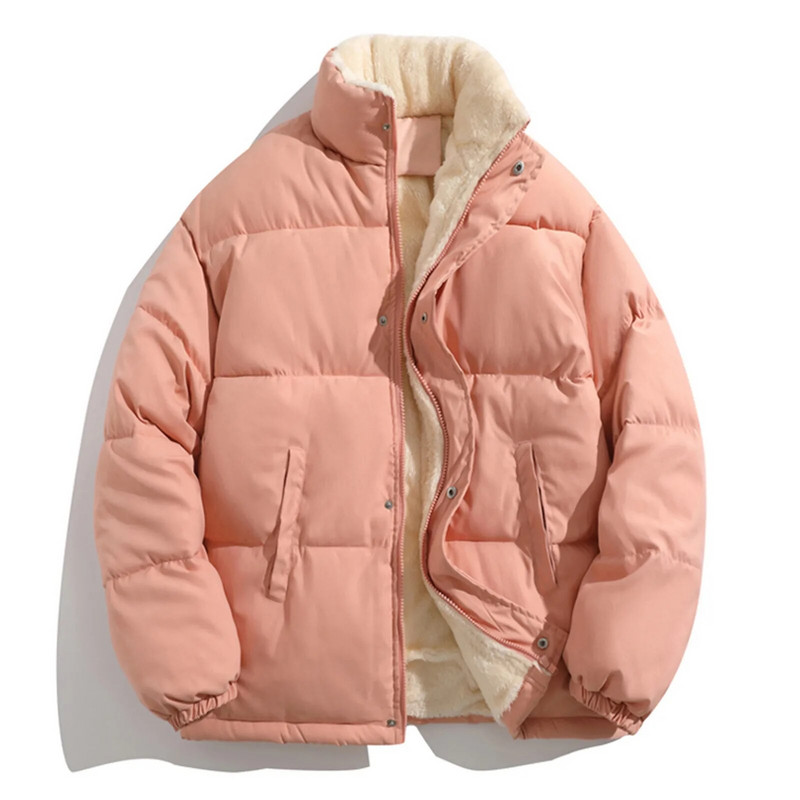 Ανδρικό γιακά με φερμουάρ, μονόχρωμο, χειμερινό, μονόχρωμο, γιακά με φερμουάρ, χοντρό, ζεστό βαμβακερό τζάκετ χωρίς κουκούλα, χοντρό ανδρικό μπουφάν