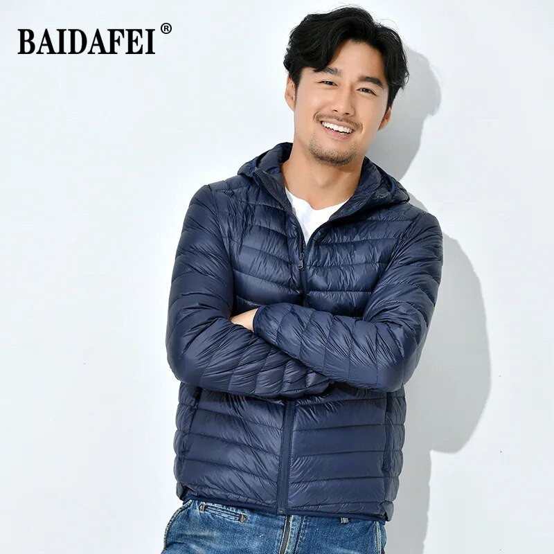 Didelio dydžio 5xl 6xl 8xl 10xl 11xl žiemos naujienos Vyriška sulankstoma pūkinė striukė su gobtuvu Lengva žieminė striukė