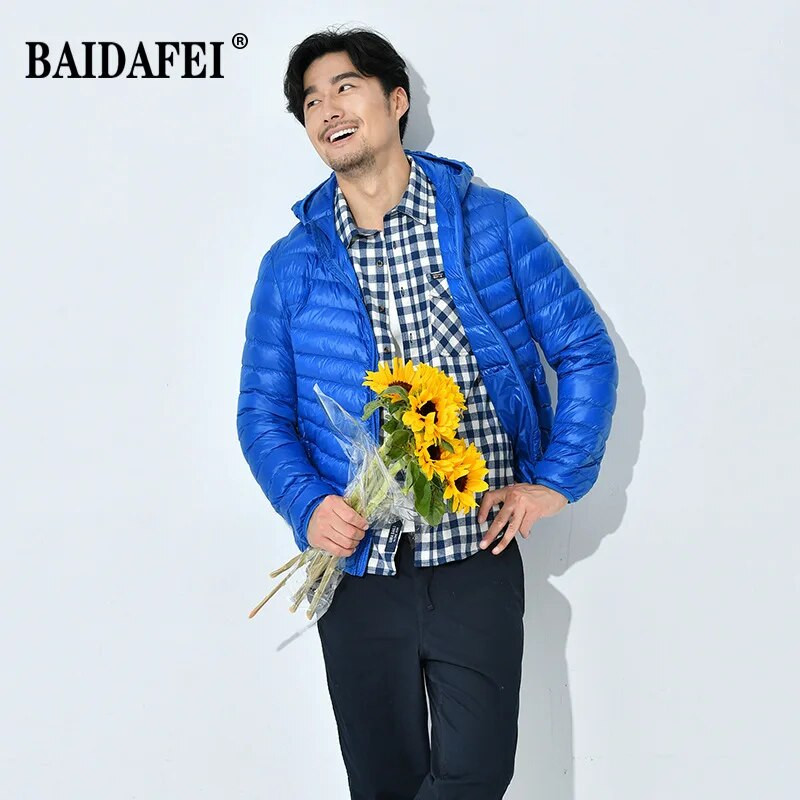 Didelio dydžio 5xl 6xl 8xl 10xl 11xl žiemos naujienos Vyriška sulankstoma pūkinė striukė su gobtuvu Lengva žieminė striukė