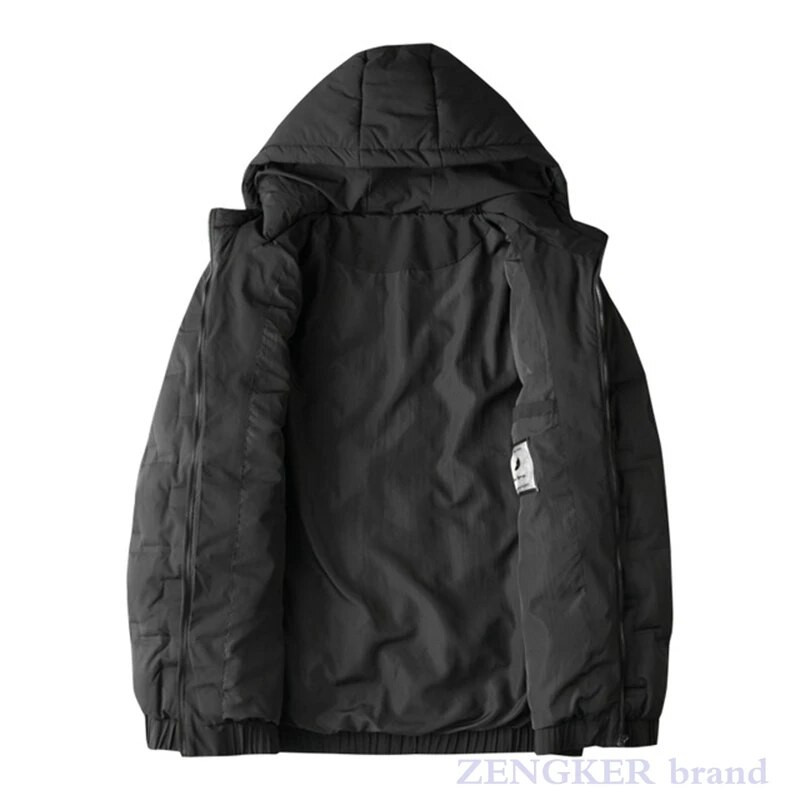 Talvine uus stiil noorte meeste pluss suuruses moodne vabaaja kapuutsiga mantel kerge sulejope must soe puffjakk 8XL 7XL