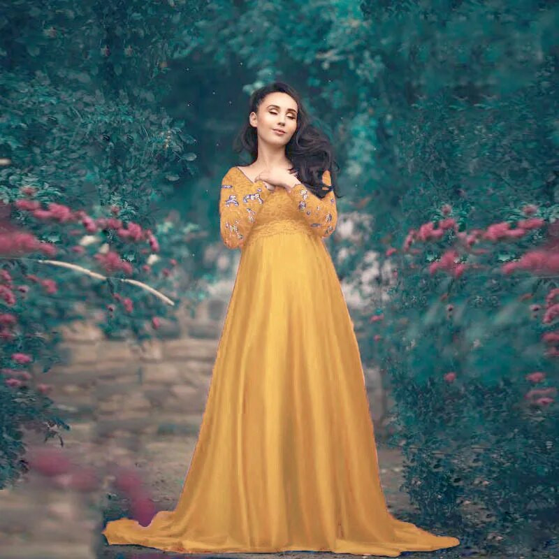 Nauja nėrinių šifono nėščiųjų fotografijos rekvizitai Ilga suknelė Miela nėštumui skirta suknelė Elegence Nėščioms moterims Maxi suknelė fotosesijai