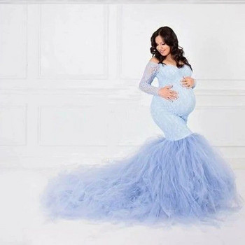 Σέξι δαντέλα φόρεμα εγκυμοσύνης χωρίς ώμους Φόρεμα εγκυμοσύνης Maxi φόρεμα splice mesh Φορέματα εγκυμοσύνης για ρούχα φωτογραφιών