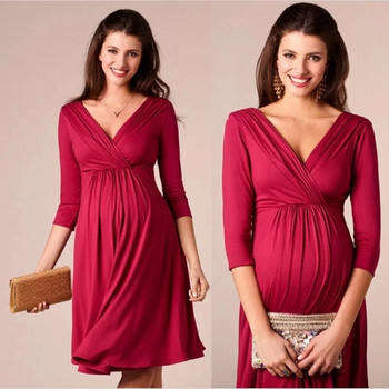 Φορέματα για γυναίκες Φορέματα εγκυμοσύνης Φορέματα εγκυμοσύνης V-λαιμόκοψη Τρία τέταρτα μανίκια Πλισέ Όμορφα ρούχα βραδινό φόρεμα για πάρτι εγκυμοσύνης