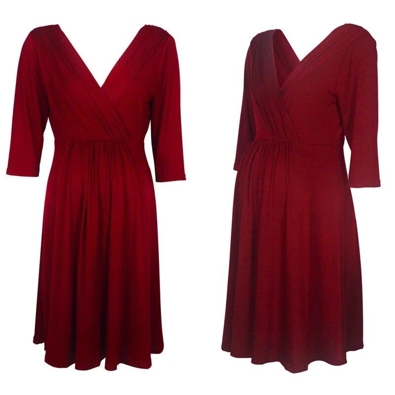 Suknelės Moterims Nėščioms Suknelės Nėščiosioms V formos iškirpte, Trijų ketvirčių rankovėmis klostuota, Gražūs drabužiai Nėštumo vakarėlio vakarinė suknelė