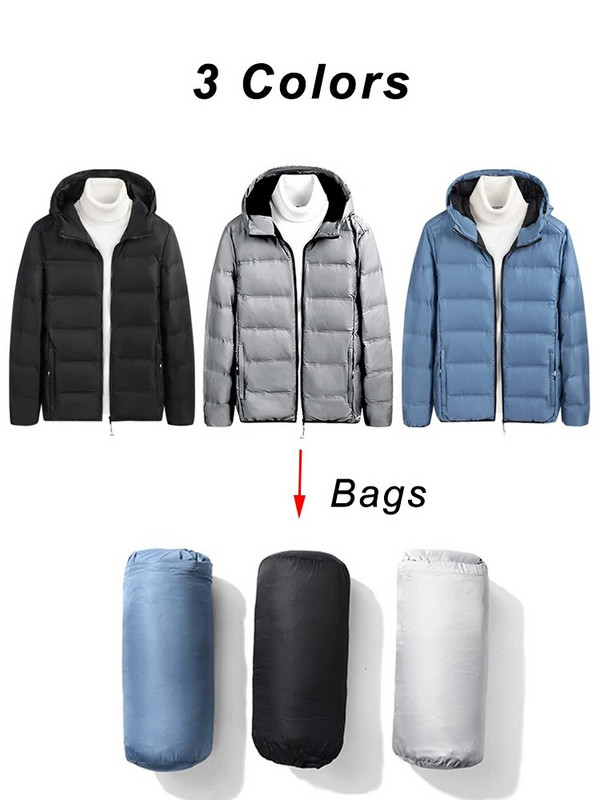 2023 m. Nauja 90 % baltos spalvos ančių pūkų paminkštinta vyriška žieminė striukė lengva, šilta gobtuvu nuo vėjo striukė vyriška plius 8XL dydžio