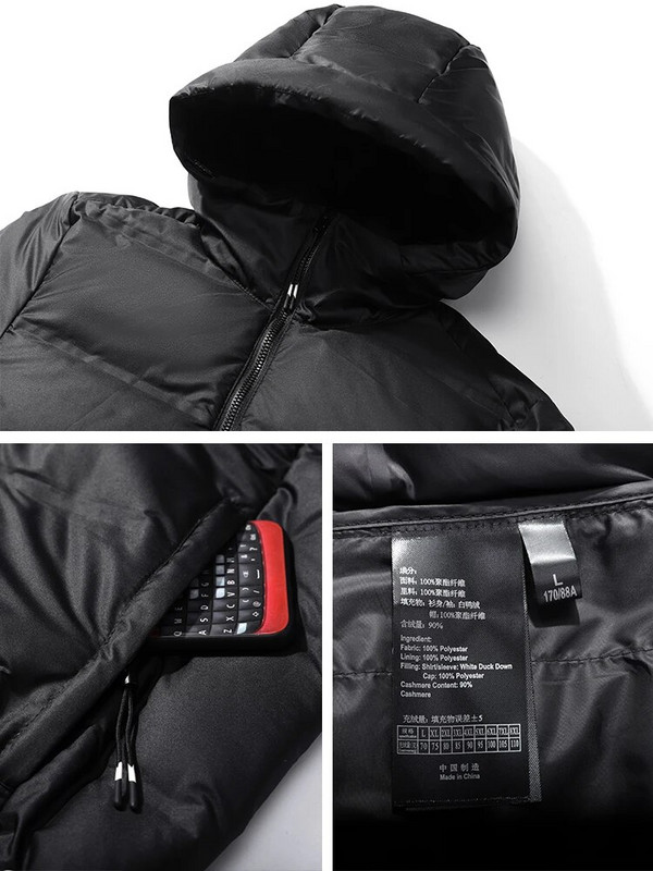 2023 m. Nauja 90 % baltos spalvos ančių pūkų paminkštinta vyriška žieminė striukė lengva, šilta gobtuvu nuo vėjo striukė vyriška plius 8XL dydžio