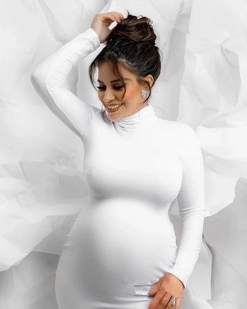 Νέα μακρυμάνικα φορέματα εγκυμοσύνης για φωτογράφιση με πλισέ μπλουζόν μίντι φόρεμα Γυναικεία φωτογραφία πάρτι Ρούχα για ντους εγκυμοσύνης