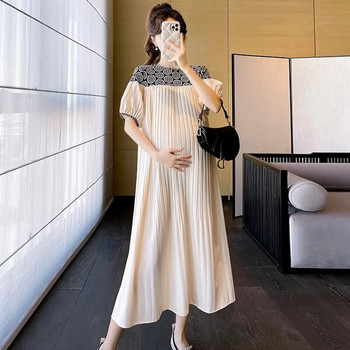 Рокли за бременни Модна плисирана рокля на цветя Летни дрехи за бременни Жени Свободна талия Шифон Тънка рокля за бременни