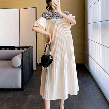 Рокли за бременни Модна плисирана рокля на цветя Летни дрехи за бременни Жени Свободна талия Шифон Тънка рокля за бременни