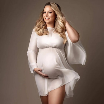 2023 Мек шифон Бяла рокля за бременни от тюл Реквизит за фотография Облекло Дамски рокли Аксесоари за студио за фотосесия на бременност