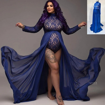 Grūtnieču fotografēšana Rekvizīti Kleitas Elastīgas mežģīnes ar garām piedurknēm Bodijs Noņemams Šifona svārki Grūtniecības kleitas Fotosesija