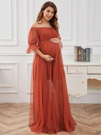 Дамска бохемска рокля за бременни от тюл с отворени рамене за бременни за бременни, фотографски реквизит, рокли за бременни жени