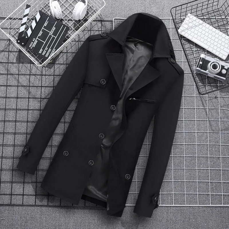 Šiltas paltas Slim Fit žieminė vėjo striukė vienaeilis pavasario rudeninis vidutinio ilgio vienspalvis storas švarkas paltas Antifrizas