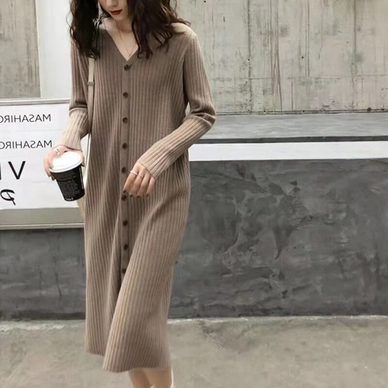 Rudens žiemos tankūs megzti nėščiųjų megztiniai Suknelė Vintažinės laisvos sagos gali atverti drabužius nėščioms moterims Kasdienis nėštumas