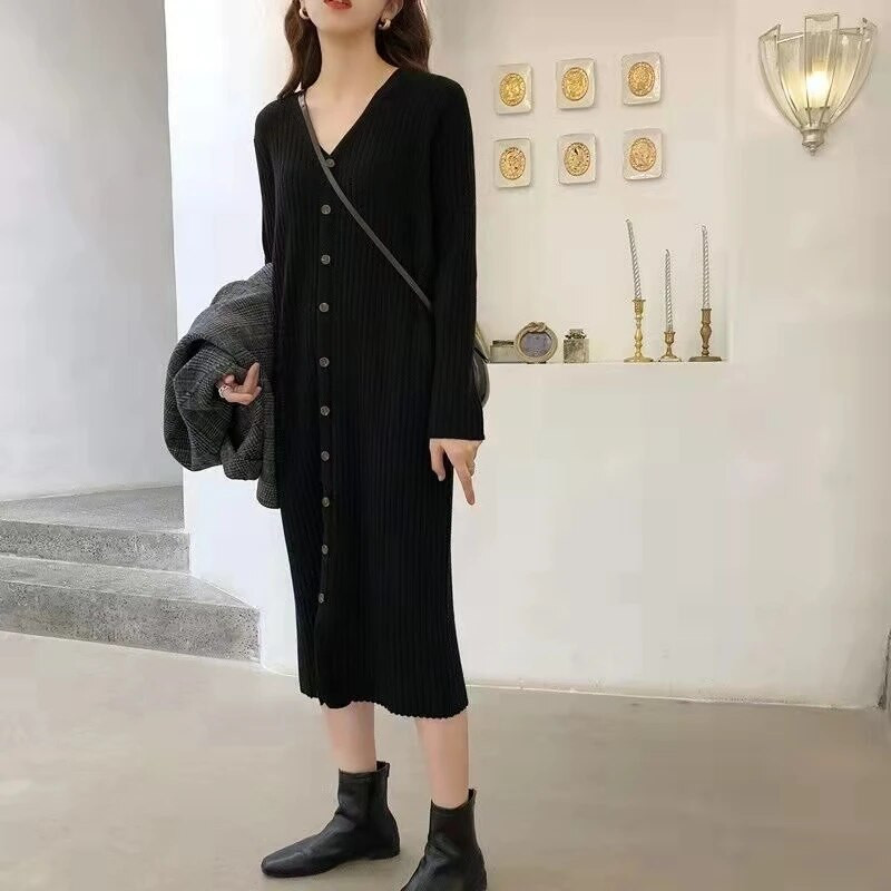 Rudens žiemos tankūs megzti nėščiųjų megztiniai Suknelė Vintažinės laisvos sagos gali atverti drabužius nėščioms moterims Kasdienis nėštumas