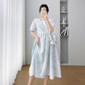 Κοντό μανίκι τετράγωνο γιακά φόρεμα εγκυμοσύνης Α-γραμμή σε συν μέγεθος Έγκυος καλοκαιρινά ρούχα Κομψό φόρεμα για πάρτι εγκυμοσύνης Νυφικό