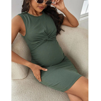 Πράσινο φόρεμα καλοκαιριού Premama 2023 Casual μασίφ αμάνικο φανελάκι για έγκυες γυναίκες Σέξι στριφτά φορέματα εγκυμοσύνης