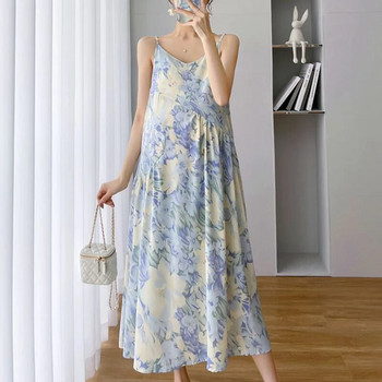 Рокли за бременни Костюм 2023 Летни френски елегантни дрехи за бременни Модна шифонена рокля + палто Дамска рокля за бременни