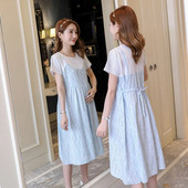 Rasedate naiste suvine uus moekas rasedate naiste kleit lühikeste varrukatega keskmise pikkusega lahtised lillemustriga kleidid