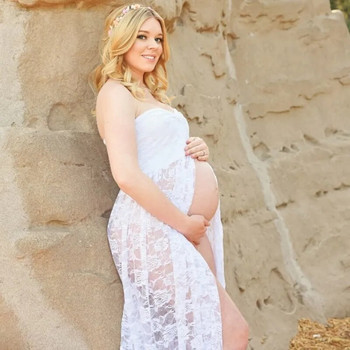Рокля за бременни за фотосесия Бременни жени Дантелена бременна Една линия Деколте Сутиен с опашка Фотография Без ръкави