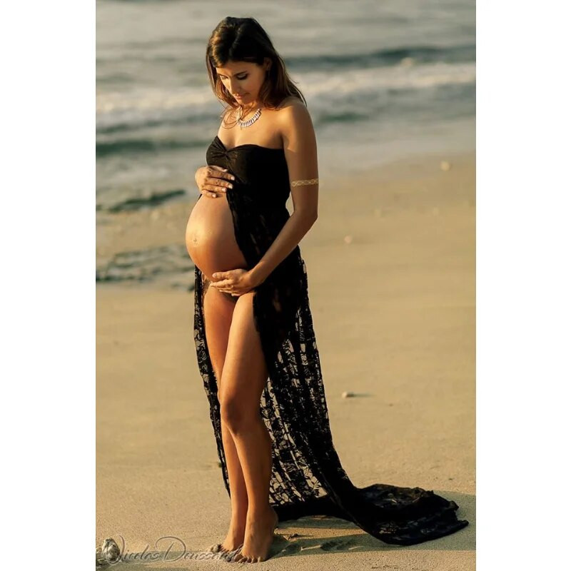 Suknelė nėščiosioms, skirta fotosesijai Nėščioms moterims, nėriniuota, viena linija, kaklu su uodega liemenėlė fotografijai be rankovių 