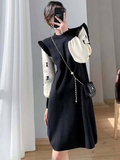 Nėščiųjų mezgimo suknelė 2023 m. Nauji pavasario rudens drabužiai nėščiosioms Mielos lankelio grybelio briaunos nėštumui skirtos suknelės