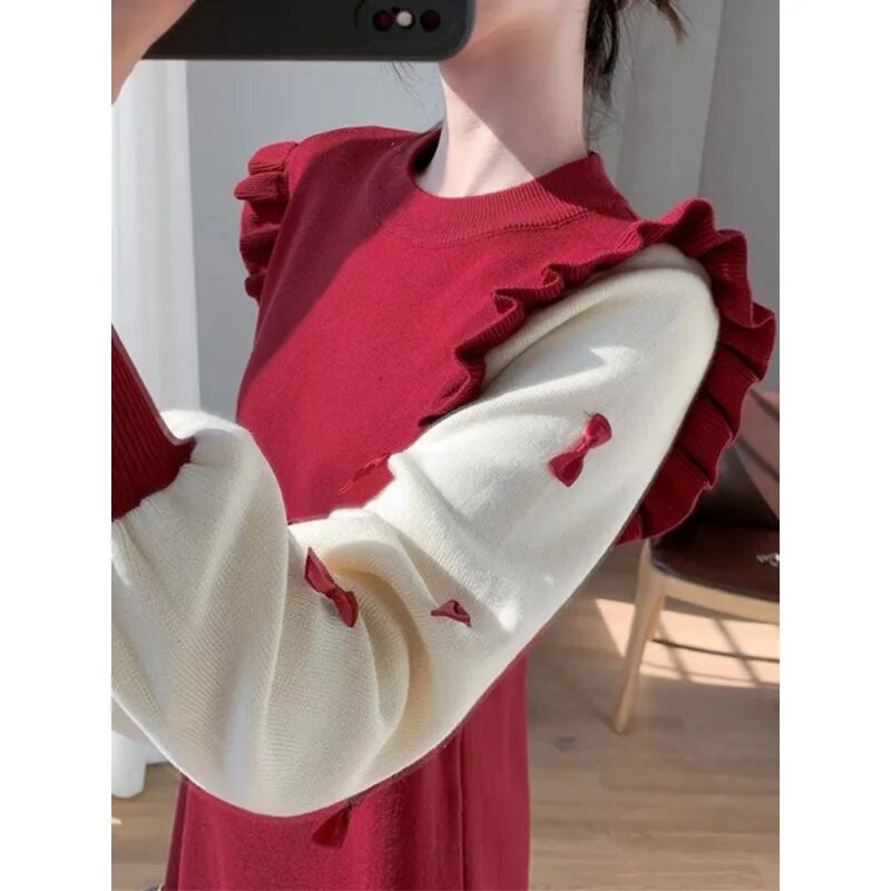 Nėščiųjų mezgimo suknelė 2023 m. Nauji pavasario rudens drabužiai nėščiosioms Mielos lankelio grybelio briaunos nėštumui skirtos suknelės