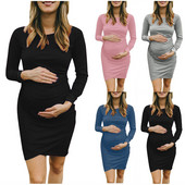 Rasedus Sügiskleidid Rasedatele saledatele naistele pikkade varrukatega Bodycon O-kaelusega vabaajakleit Ema Koduriided Raseduse kleit